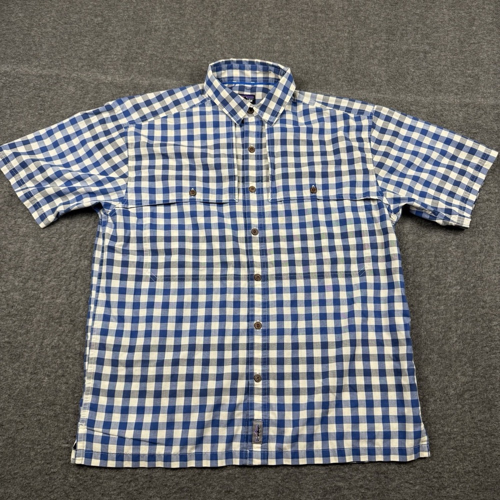 Patagonia Shirt Mens Medium Blue Island Hopper Short Sleeve Vent Fish Hike Beach
